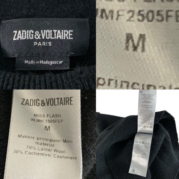 Zadig & Voltaire Miss Flash Sweater M Black Crewneck Wool Cashmere - Picture 7 of 15